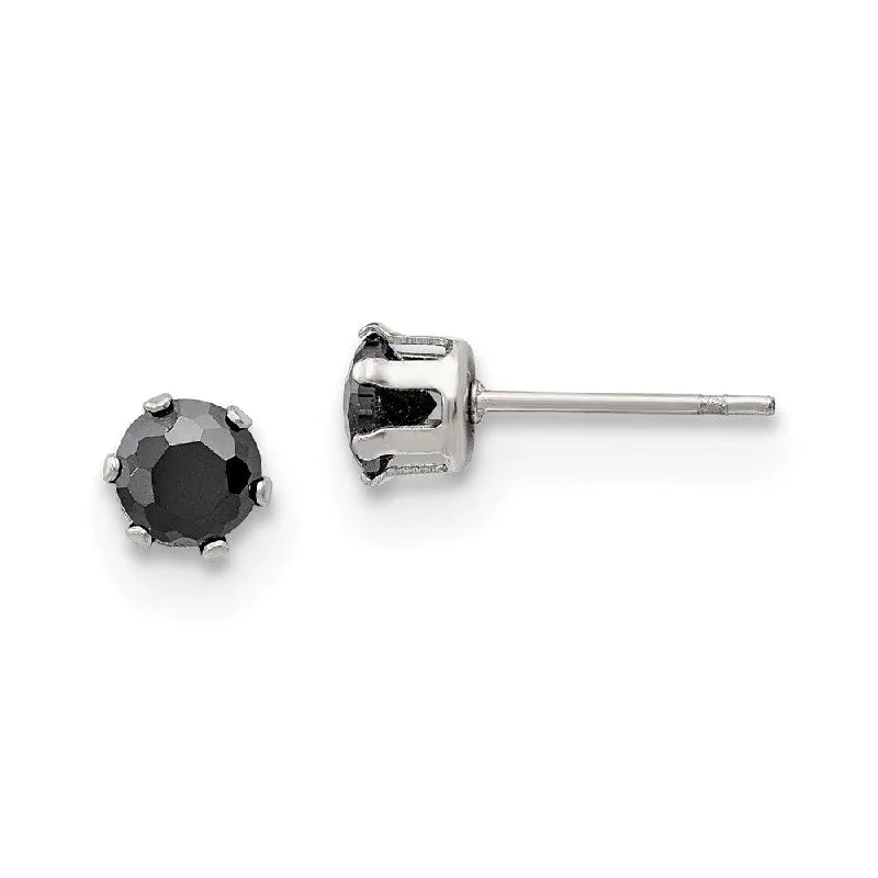 Bridal Jewelry Earrings-Stainless Steel Polished 5mm Black Round CZ Stud Post Earrings