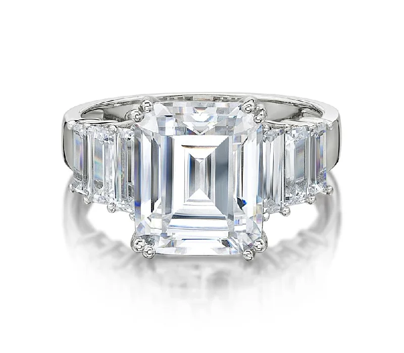 Classic Gemstone Engagement Rings-Dress ring with 6.97 carats* of diamond simulants in 10 carat white gold