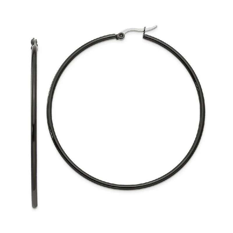 Elegant Wedding Earrings-Stainless Steel Black IP plated 60mm Hoop Earrings