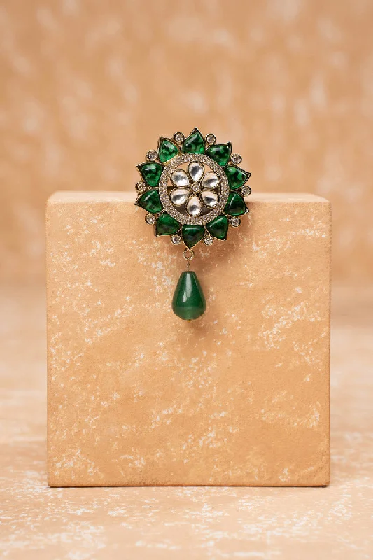 Fashionable Floral Brooch for Weddings-Dark Green Colored Crystal Brooch