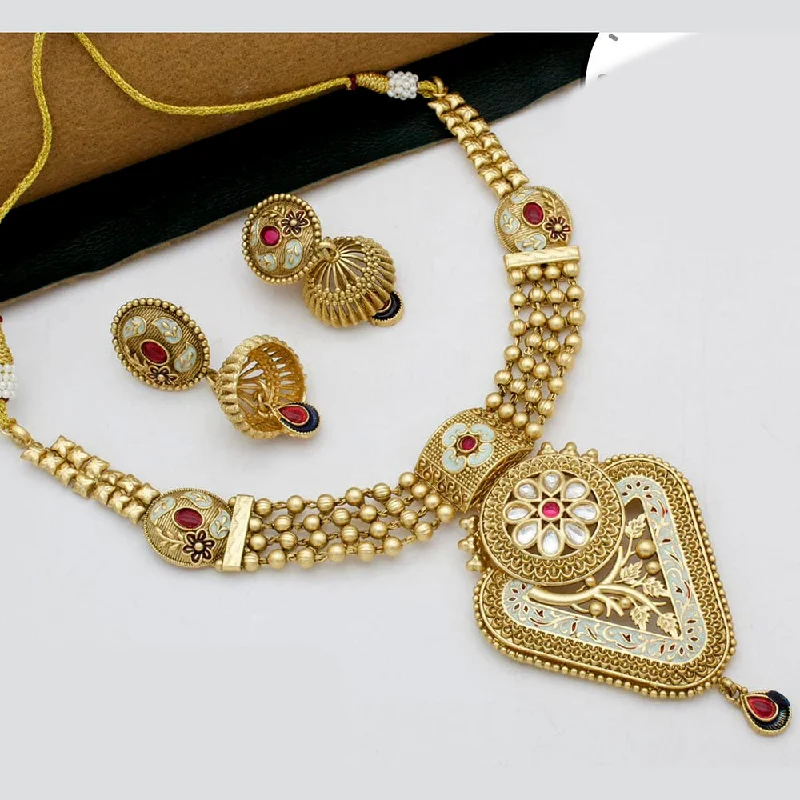 Multi-Strand Necklaces-Kavita Art Gold Plated Kundan Stone And Meenakari Necklace Set