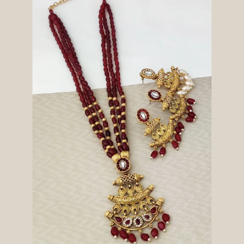 Custom Birthstone Necklaces-Rani Sati Jewels Gold Plated Pota Long Necklace Set