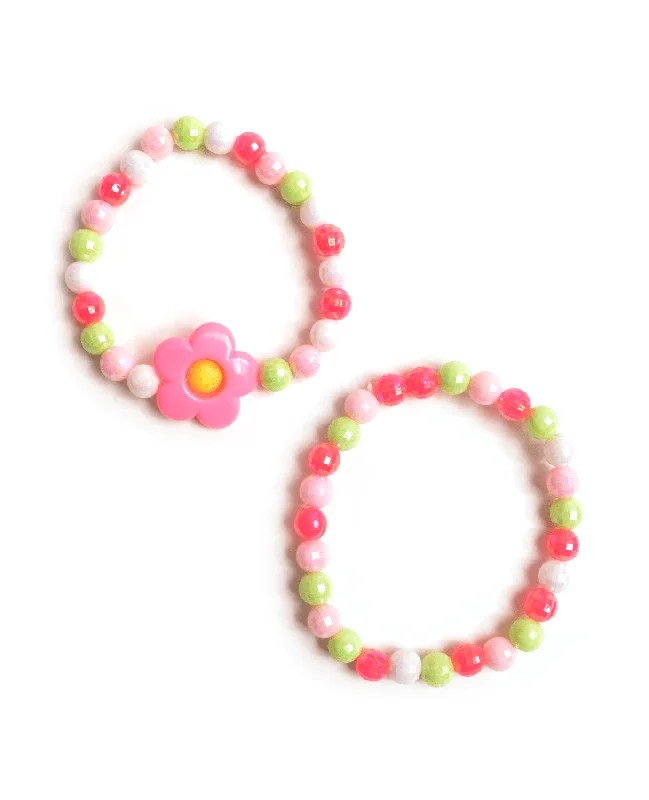 Friendship Bracelets with Beads-Pink Flower Kids Bracelet Set