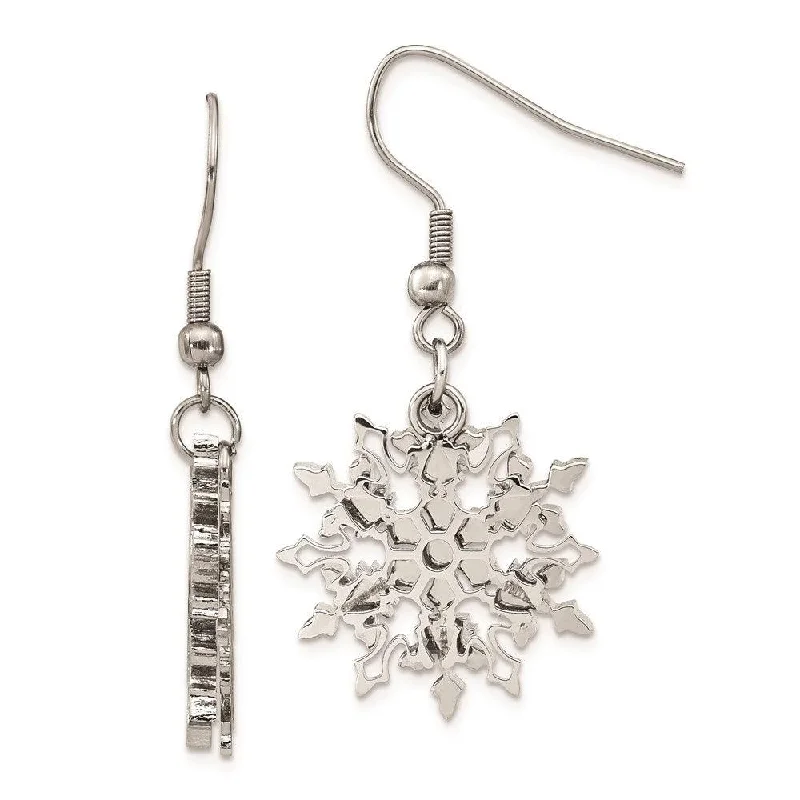 Cute Stud Earrings for Girls-Stainless Steel Polished Snowflake Dangle Earrings