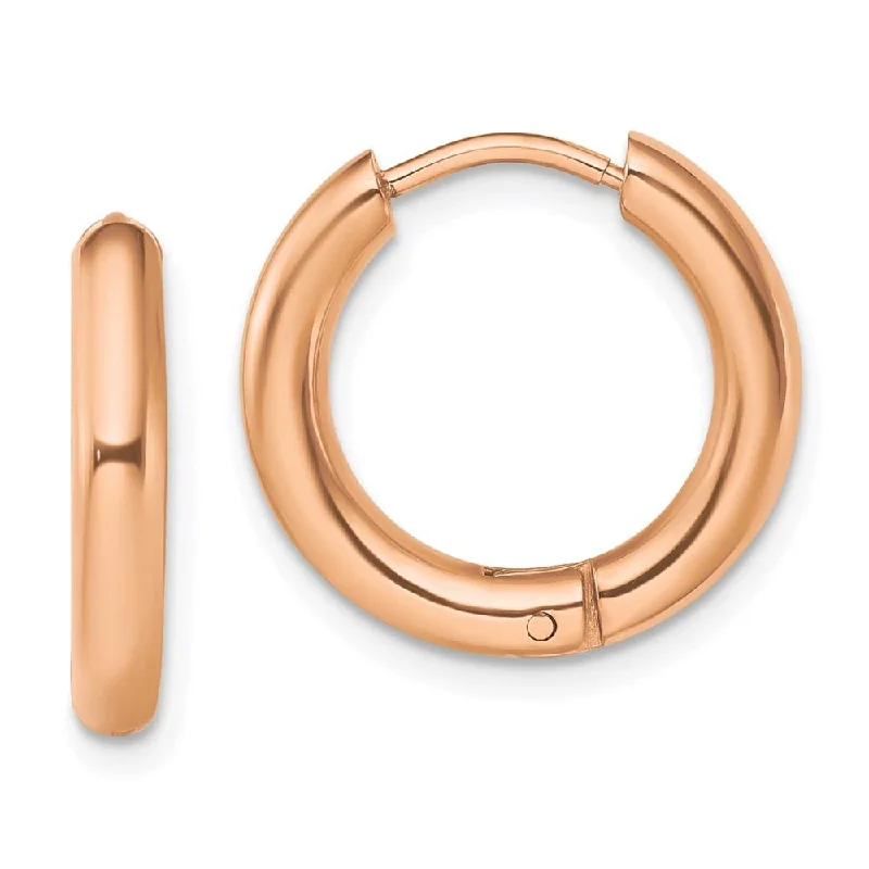 Rose Gold Earrings for Bridesmaids-Stainless Steel Polished Rose IP-plated 3mm Hinged Hoop Earrings