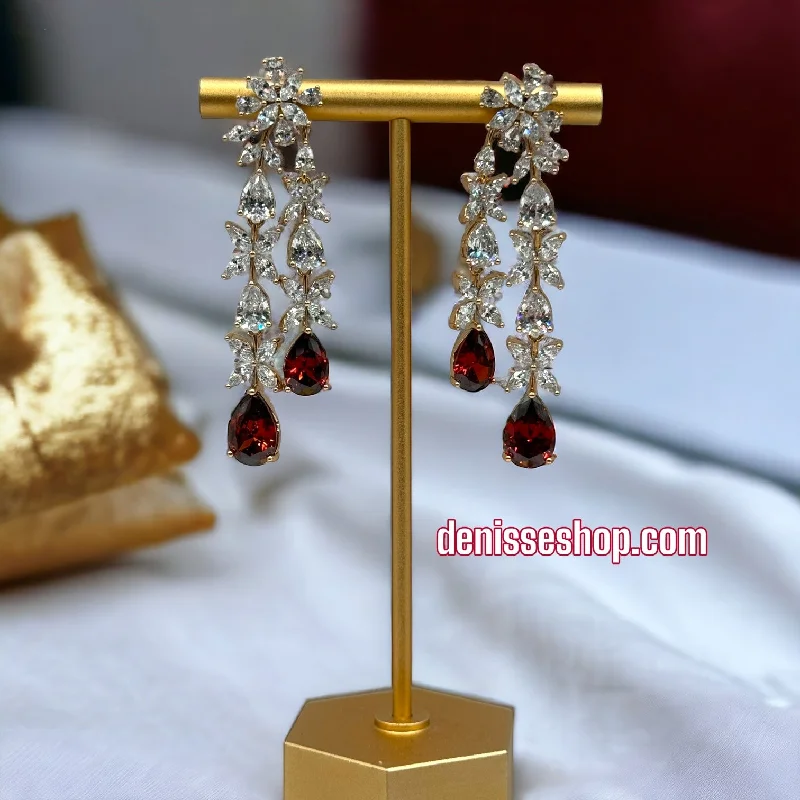 Antique Silver Earrings-18k Dark Red Earrings E253