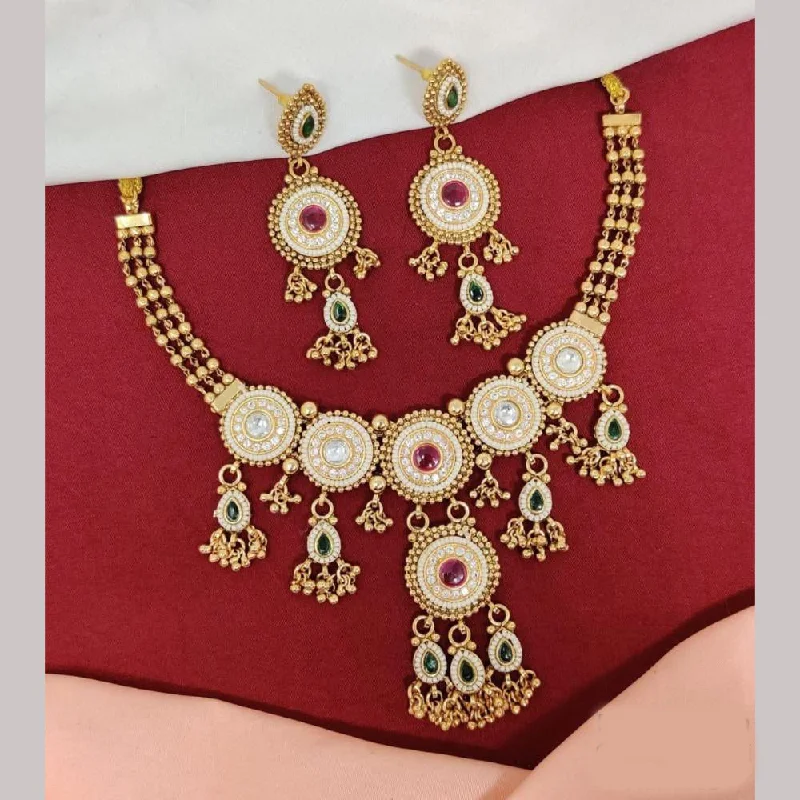 Butterfly Pendant Necklaces-Kavita Art Gold Plated Pota Stone And Pearls Necklace Set