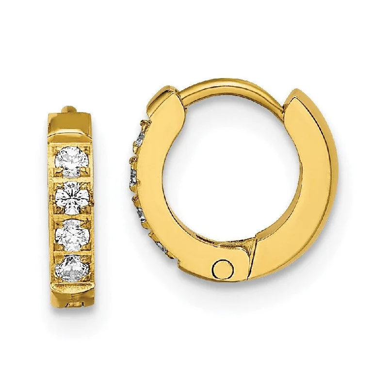 Custom Metal Earrings-Stainless Steel Polished Yellow IP w/Preciosa Crystal Hinged Hoop Earrings