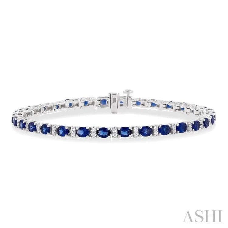 Silver and Gold Stackable Bracelets-1/3 ctw Oval Cut 4X3MM Sapphire and Round Cut Diamond Precious Bracelet in 14K White Gold