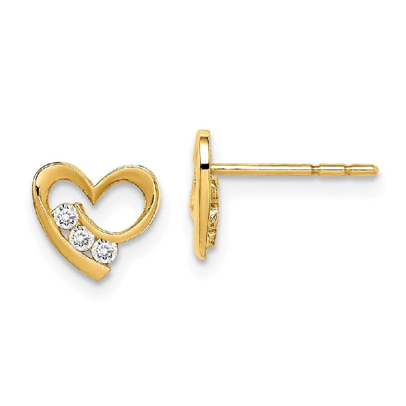 Precious Stone Earrings-Madi K Kid's 14k  CZ Heart Post Earrings