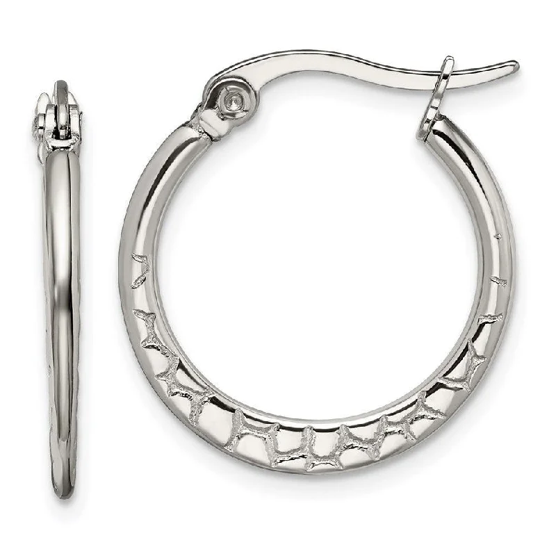 Wedding Earrings for Guests-Stainless Steel 20mm Textured Hoop Earrings