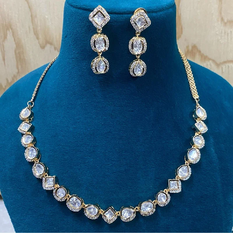 Gold and Diamond Necklaces-Royal Kundan Jewellery Gold Plated Polki Kundan Necklace Set