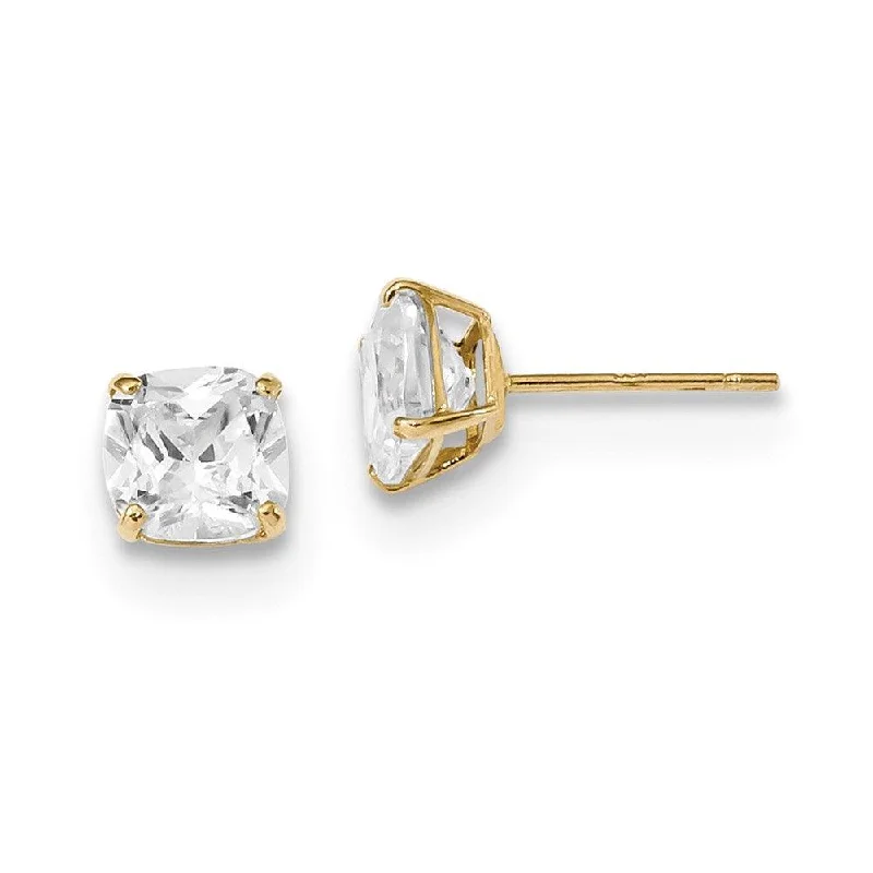 Retro Style Earrings-14k Polished 6x6 Cushion Cut CZ Stud Post Earrings