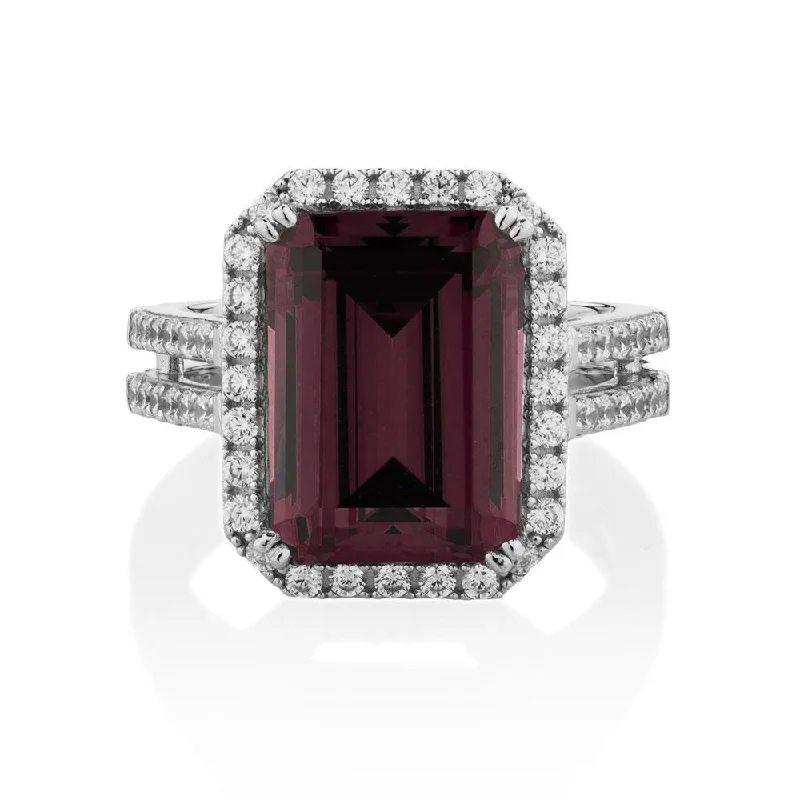 Stylish Gemstone Rings-Dress ring with pink tourmaline simulant and 0.78 carats* of diamond simulants in sterling silver