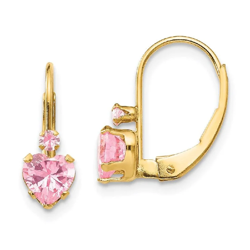 Long Dangle Earrings-Madi K Kid's 14k  Pink CZ Heart Leverback Earrings