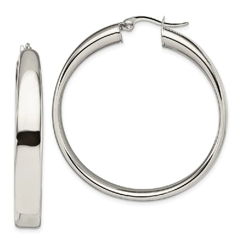 Silver Earring Cuffs-Stainless Steel Polished 6.75mm Hoop Earrings