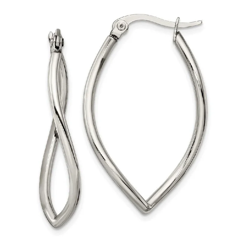 Chic Silver Stud Earrings-Stainless Steel Polished Wavy Hoop Earrings