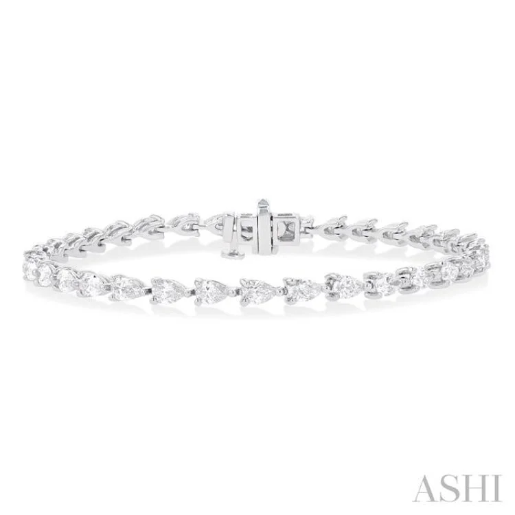 Personalized Wedding Bracelets-4 ctw East West Pear Cut Diamond Fashion Tennis Bracelet in 14K White Gold