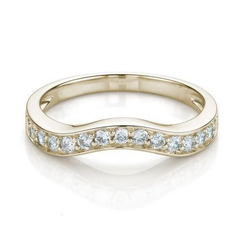 Simple Gold Rings for Men-Curved wedding or eternity band with 0.3 carats* of diamond simulants in 14 carat yellow gold