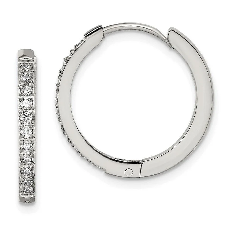 Abstract Earrings for Women-Stainless Steel Polished with Preciosa Crystal 2mm Hinged Hoop Earrings