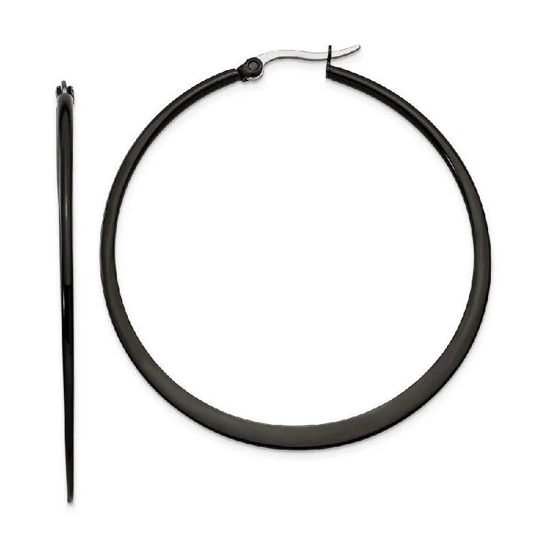 Fashionable Gold Earrings-Stainless Steel Black IP plated 55mm Hoop Earrings