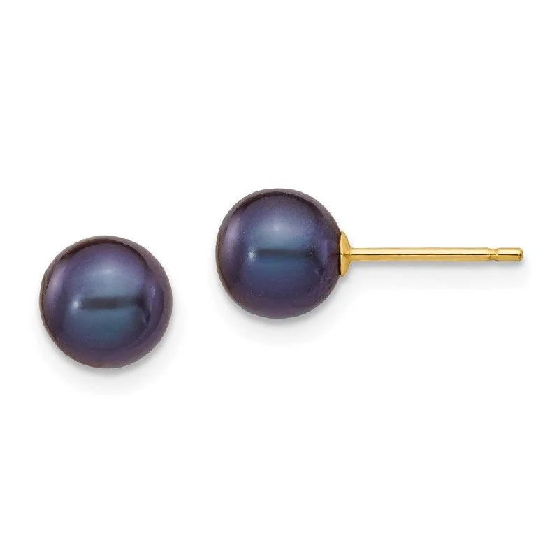 Classic Pearl Earrings-14k 6-7mm Black Round Freshwater Cultured Pearl Stud Post Earrings