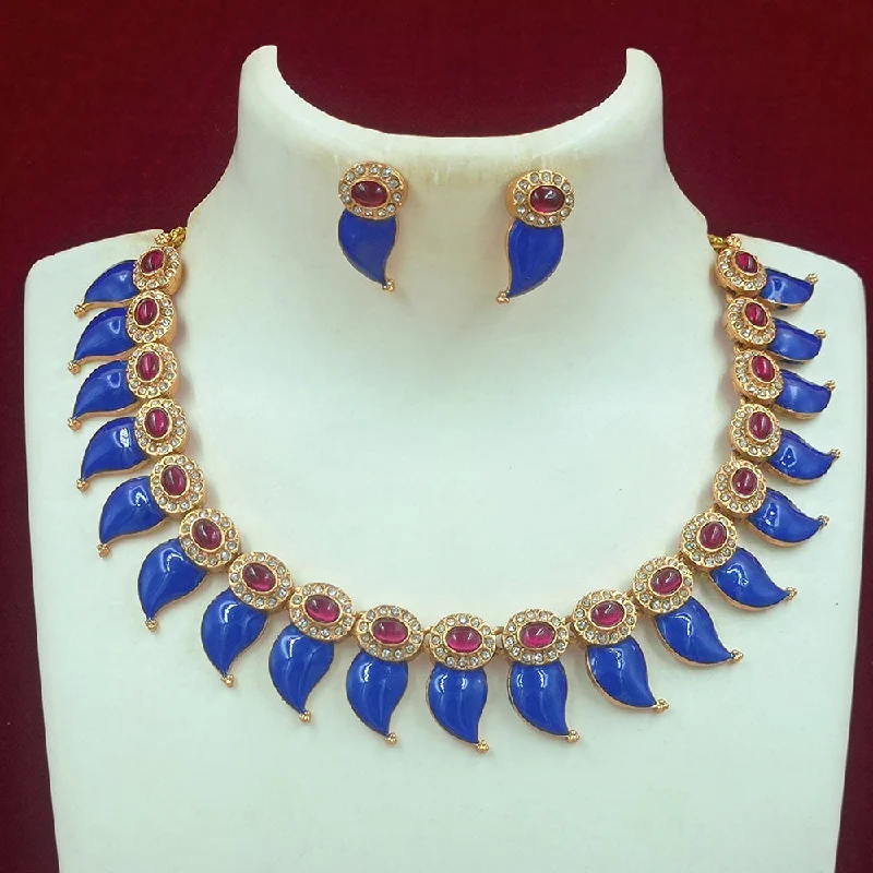 Elegant Gold Necklaces-Joyful Jewel Art Matte Gold Plated Pota Stone And Meenakari Necklace Set