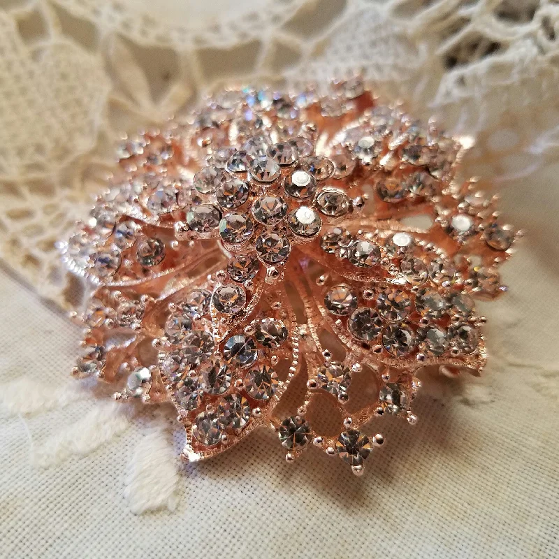 Unique Enamel Brooch for Women-Rose Gold Tone Rhinestone Flower Embellishment or Brooch