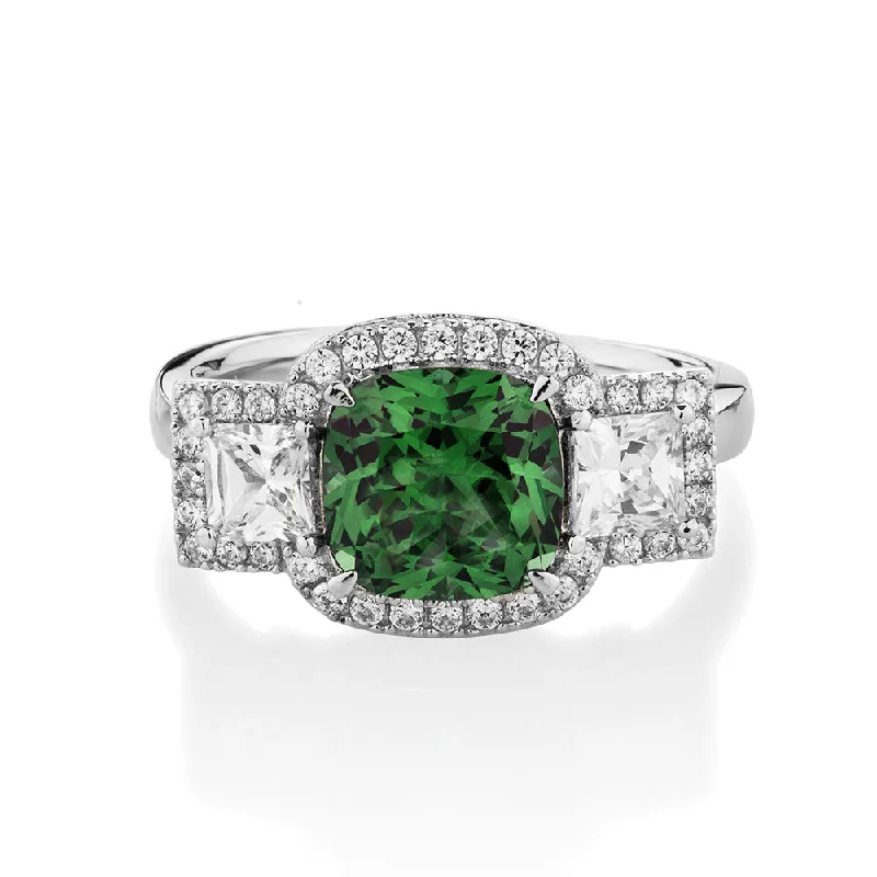 Designer Engagement Rings-Dress ring with emerald simulant and 0.99 carats* of diamond simulants in sterling silver