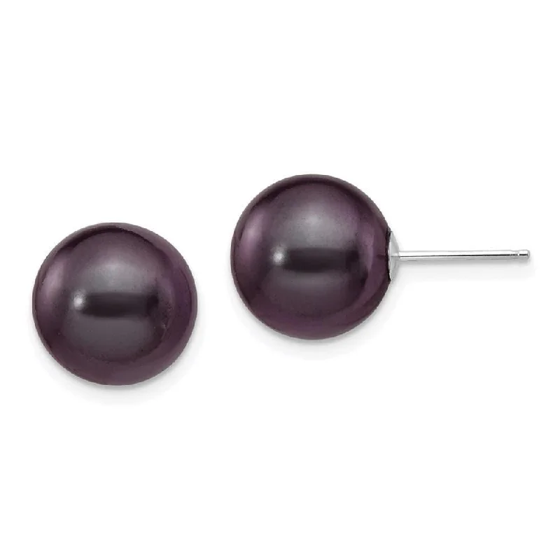 Designer Crystal Earrings-14k White Gold 10-11mm Black Round FW Cultured Pearl Stud Post Earrings