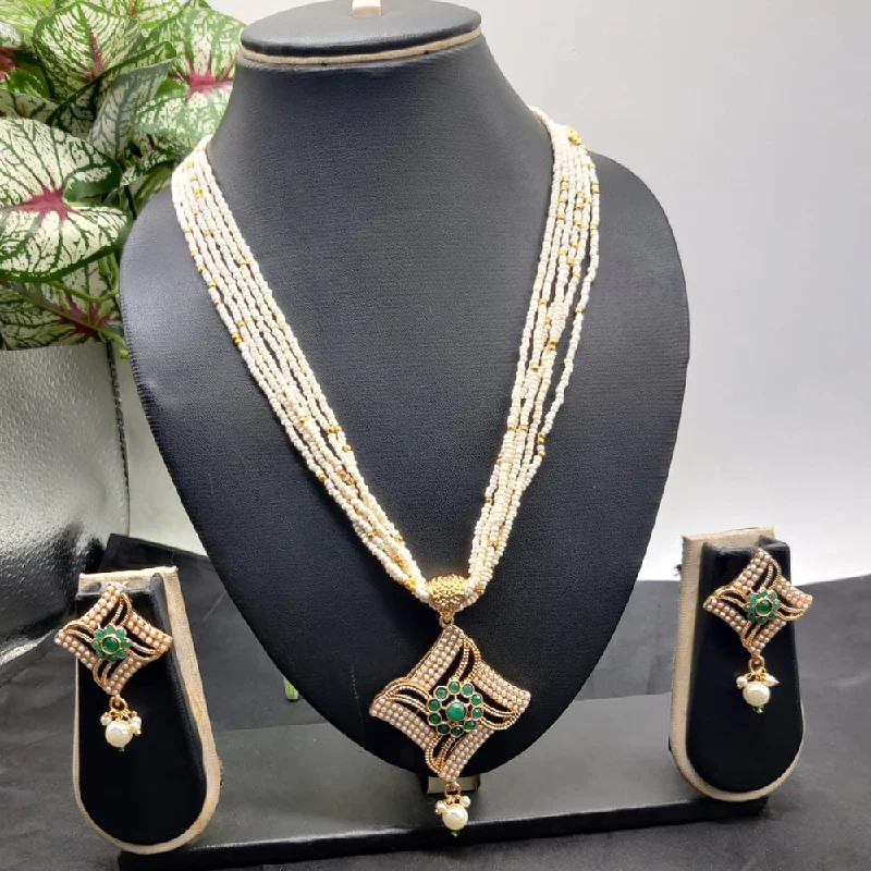 Minimalist Pendant Necklaces-Kavita Art Gold Plated Pota and Pearls Long Necklace Set