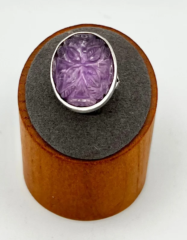 Wedding Rings with Diamonds-Ring- Nomad Carved  Amethyst