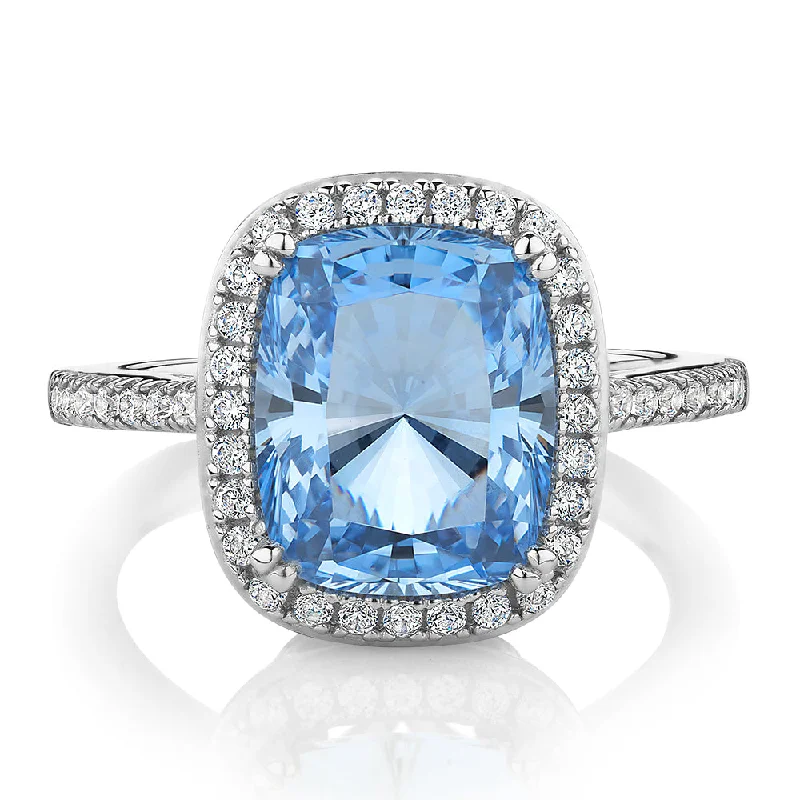 Handcrafted Wedding Rings-Dress ring with blue topaz simulant and 0.3 carats* of diamond simulants in sterling silver