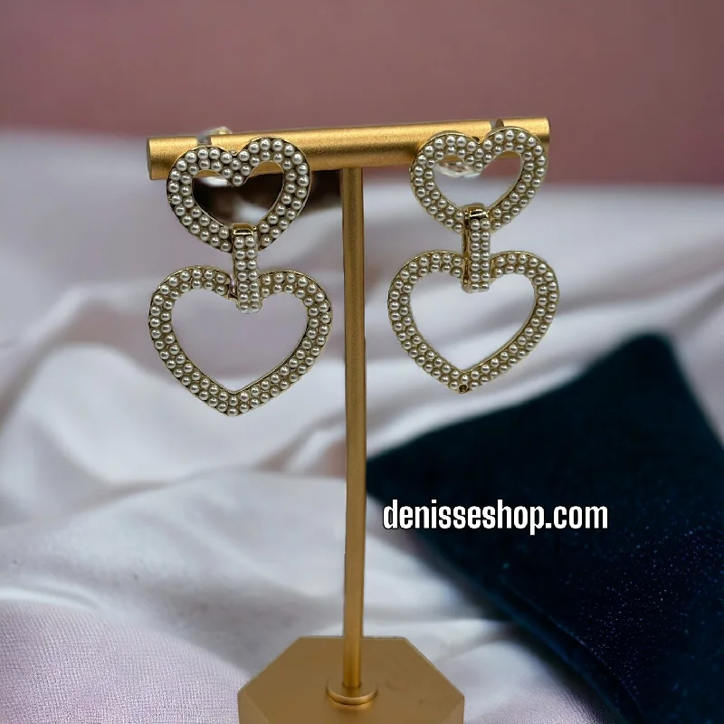 Cute Flower Earrings-14K Pearl Heart Earrings E310