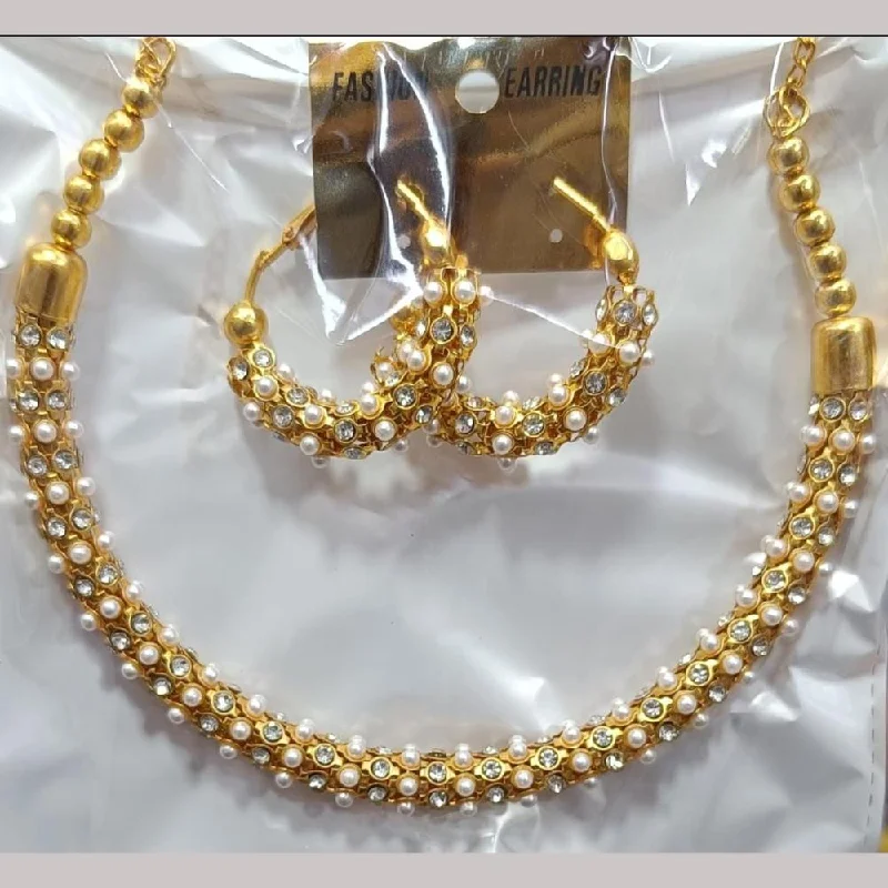 Classic Gold Pendant Necklaces-Kavita Art Gold Plated Austrian Stone And Pearls Necklace Set