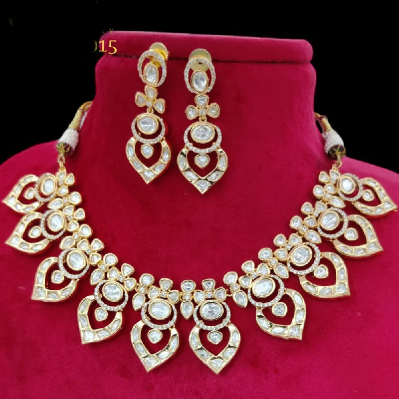 Elegant Layered Gold Necklaces-Jewel Addiction Gold Plated Polki Kundan Necklace Set