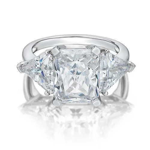 Birthstone Rings for Women-Aurora Three stone ring with 10.85 carats* of diamond simulants in 10 carat white gold