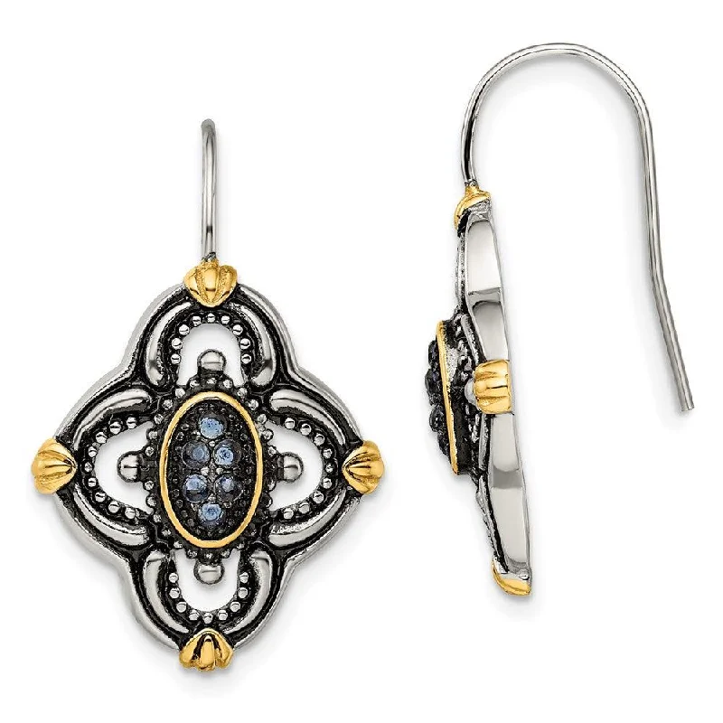 Ethnic Earrings for Women-Stainless Steel Blue Glass Yellow IP-plated Accent Antiqued Earrings