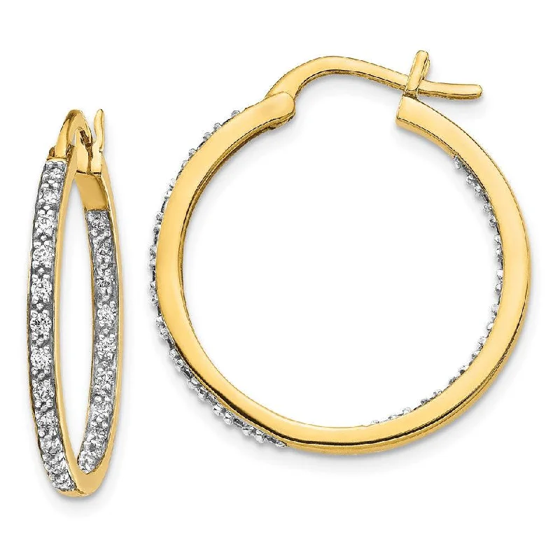 Pink Crystal Earrings-14k Diamond In/Out Hoop Earrings