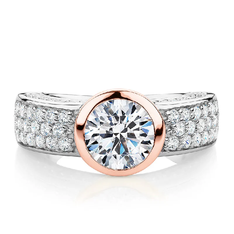 Personalized Infinity Rings-Synergy dress ring with 2.36 carats* of diamond simulants in 10 carat rose gold and sterling silver