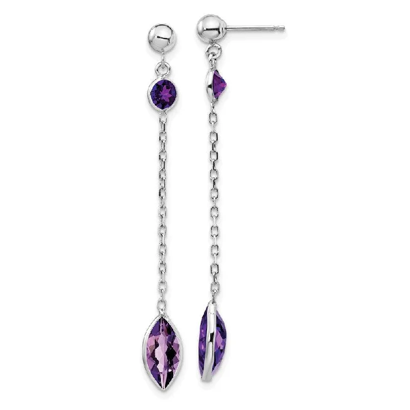 Floral Earrings for Women-14k White Gold Amethyst Post Dangle Earrings