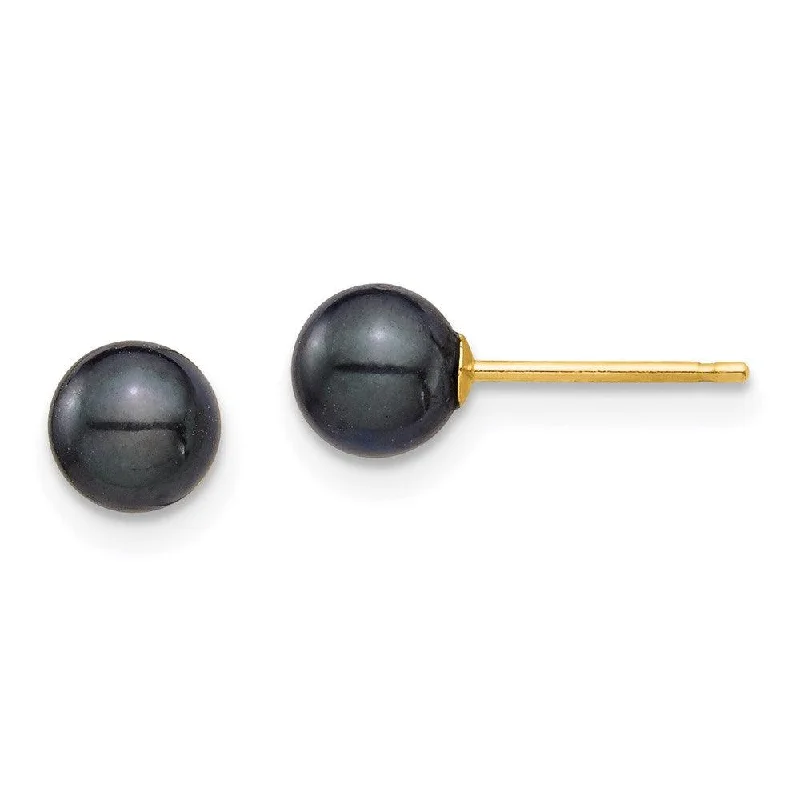 Funky Silver Earrings-14K 5-6mm Round Black Saltwater Akoya Cultured Pearl Stud Post Earrings