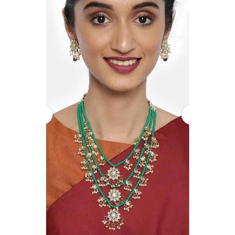 Double Layer Necklaces-Akruti Collection Gold Plated Kundan And Pearl Long Necklace Set