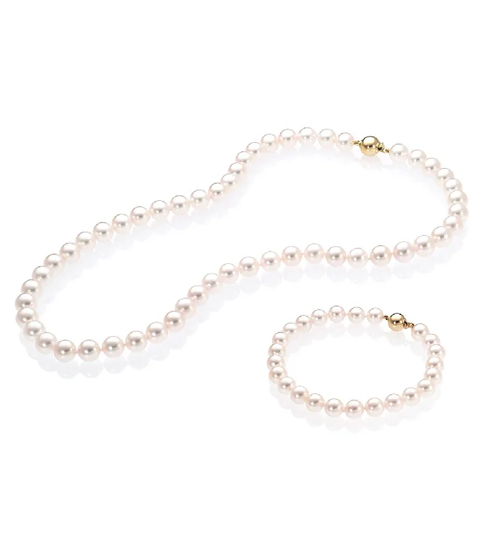 Modern Gold Necklaces-Luxury 18k Gold Akoya Pearl Necklace Set