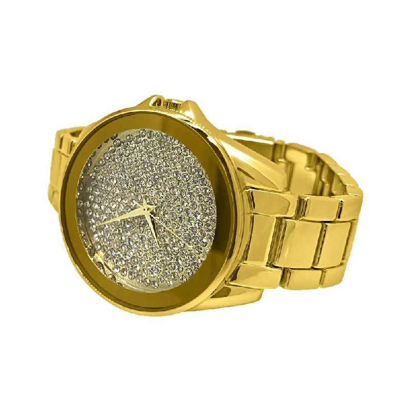 Luxury Men’s Watches with Diamond Detailing-Mirror Bezel Gold Bling Bling Watch