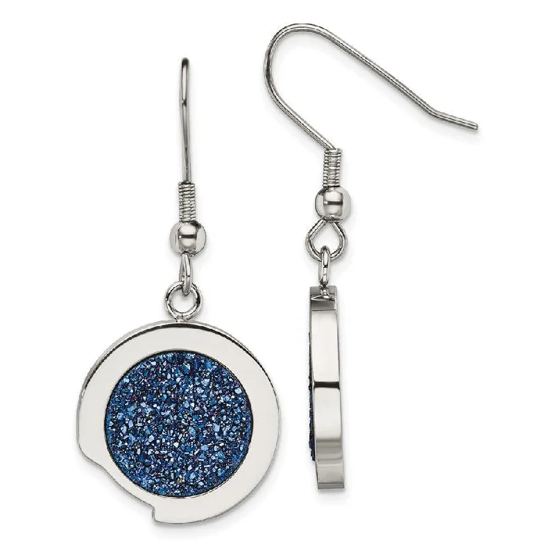 Premium Gold Earrings-Stainless Steel Polished with Blue Druzy Stone Earrings