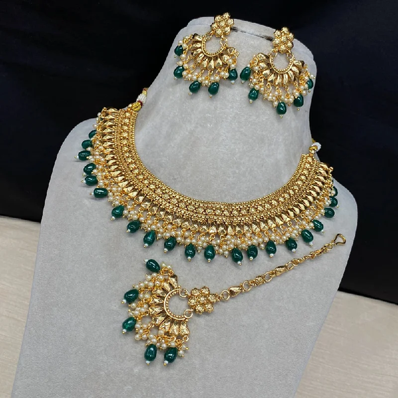 Elegant Layered Necklaces-Amoliya Jewels Gold Plated Beads And Pearls Necklace Set