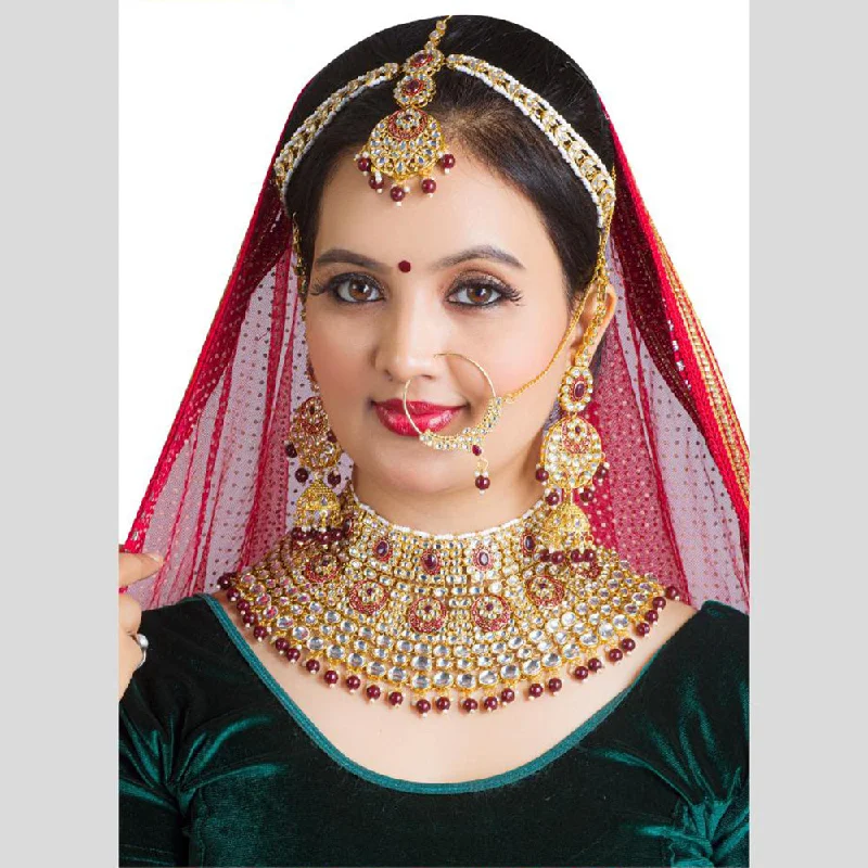 Stylish Pearl Necklaces-Neetu Art Gold Plated Kundan Stone And Beads Semi Bridal Necklace Set