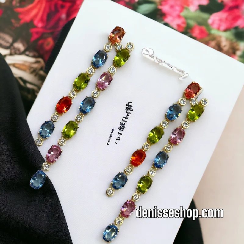 Classic Hoop Earrings-18k Colorful Stone Earrings E200