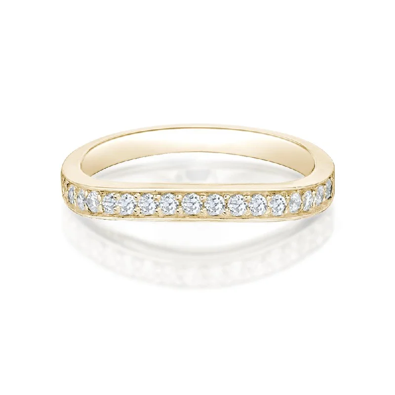 Unique Vintage Wedding Rings-Curved wedding or eternity band with 0.25 carats* of diamond simulants in 14 carat yellow gold